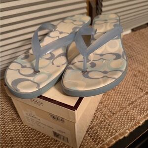 Coach Pale Blue Signature Pattern Flip Flops